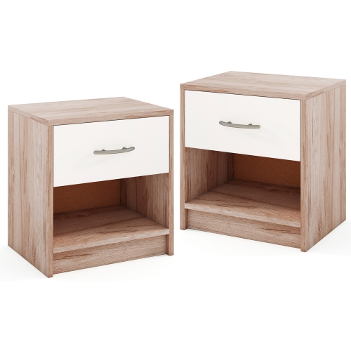 Gymax 2 PCS Nightstand w/ Drawer Side Table w/ Slide-out Drawer Open Storage Shelf