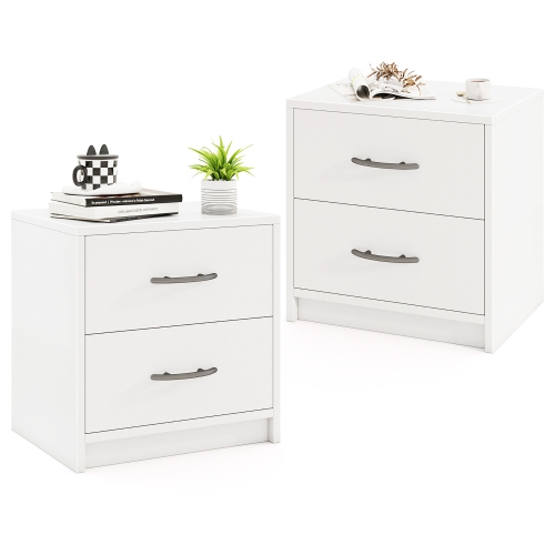 GYMAX  2PCs 2-Drawer Nightstand Modern Bedside Table W/ Storage for Living Room Bedroom