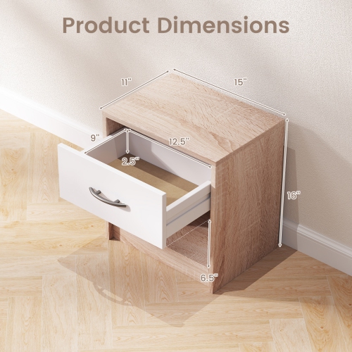 Gymax 2 PCS Nightstand w/ Drawer Side Table w/ Slide-out Drawer Open Storage Shelf