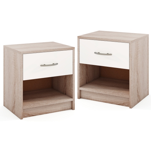 Gymax 2 PCS Nightstand w/ Drawer Side Table w/ Slide-out Drawer Open Storage Shelf