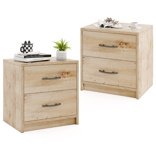 GYMAX  2PCs 2-Drawer Nightstand Modern Bedside Table W/ Storage for Living Room Bedroom