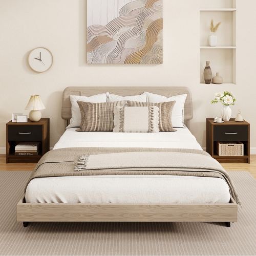 Gymax 2 PCS Nightstand w/ Drawer Side Table w/ Slide-out Drawer Open Storage Shelf