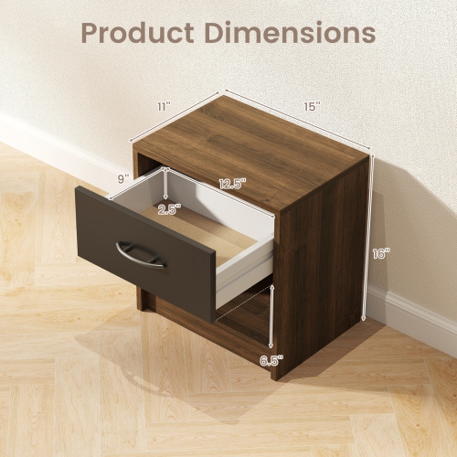 Gymax 2 PCS Nightstand w/ Drawer Side Table w/ Slide-out Drawer Open Storage Shelf