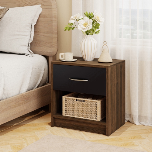 Gymax 2 PCS Nightstand w/ Drawer Side Table w/ Slide-out Drawer Open Storage Shelf