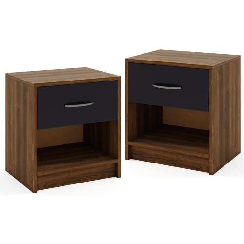 Gymax 2 PCS Nightstand w/ Drawer Side Table w/ Slide-out Drawer Open Storage Shelf