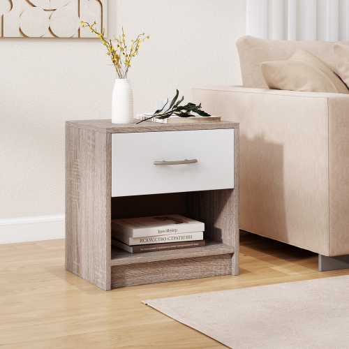 Gymax 2 PCS Nightstand w/ Drawer Side Table w/ Slide-out Drawer Open Storage Shelf