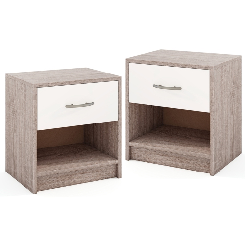 Gymax 2 PCS Nightstand w/ Drawer Side Table w/ Slide-out Drawer Open Storage Shelf
