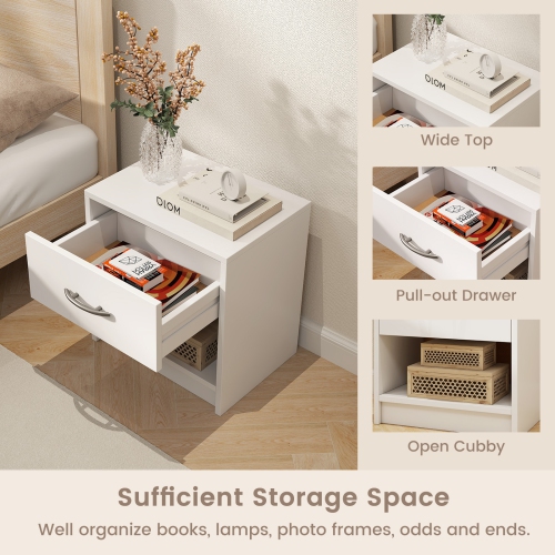 Gymax 2 PCS Nightstand w/ Drawer Side Table w/ Slide-out Drawer Open Storage Shelf