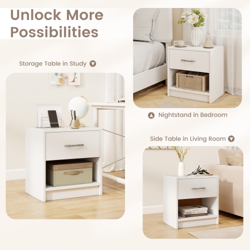 Gymax 2 PCS Nightstand w/ Drawer Side Table w/ Slide-out Drawer Open Storage Shelf