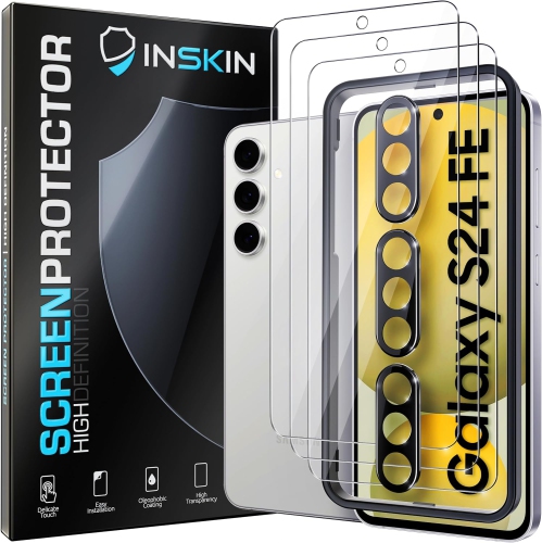 Inskin Tempered Glass for Samsung Galaxy S24 FE Screen Protector - 3+3 Pack with Camera Lens Guard & Auto Alignment Fram – Ultra HD, Case Friendly