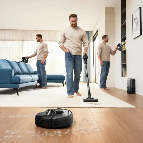 eufy Robot Vacuum 3-in-1 E20, Self Emptying Up to 10 Weeks, Max 30,000Pa with Versatile Stick and Handheld Vacuum Cleaner Combo, Smart Obstacle