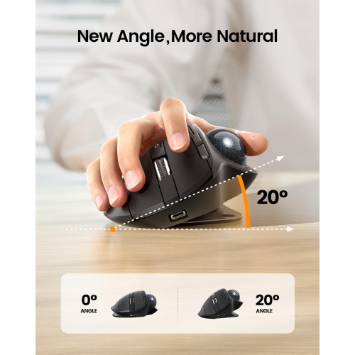 ProtoArc Wireless Trackball Mouse, EM01 NL Ergonomic Bluetooth Rollerball Thumb Mouse Rechargeable Mouse, Adjustable Angle & 3 Device Connection -