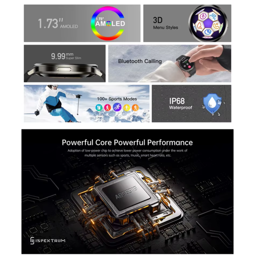 IS90 Zenith Smart Watch for Men 1.7" AMOELD Display BT Call & Text Waterproof Multiple Sports Modes Heart Rate Monitor Fitness Tracker smartwatch for