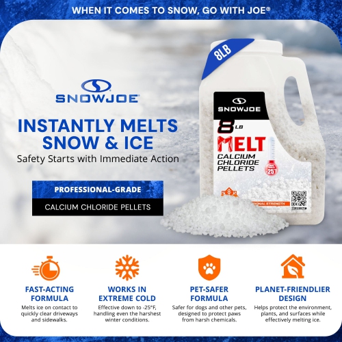 Snow Joe Melt Calcium Chloride Pellets Ice Melter Ice and Snow Melt, 8 Lb, White