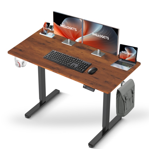 IMGadgets Standing Electric Adjustable Desk | 47'' x 24'' Large Workspace with 2 hooks | Ergonomic Sit-Stand Desk | 3-Memory Settings | Height