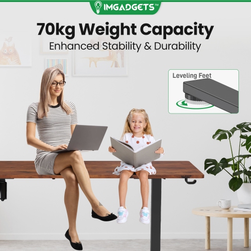 IMGadgets Standing Electric Adjustable Desk | 47'' x 24'' Large Workspace with 2 hooks | Ergonomic Sit-Stand Desk | 3-Memory Settings | Height