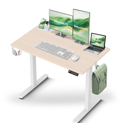 IMGadgets Standing Electric Adjustable Desk | 40'' x 24'' Large Workspace with 2 hooks | Ergonomic Sit-Stand Desk | 3-Memory Settings | Height