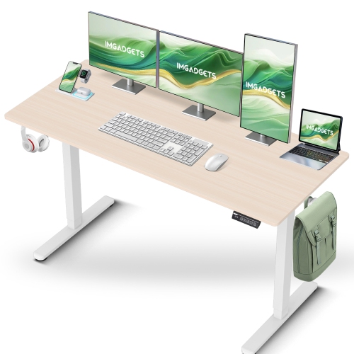 IMGadgets Standing Electric Adjustable Desk | 55'' x 24'' Large Workspace with 2 hooks | Ergonomic Sit-Stand Desk | 3-Memory Settings | Height