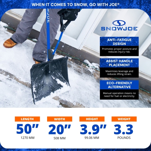 Snow Joe Shovelution Snow Shovel with 20-Inch Shovel Blade and Assist Handle