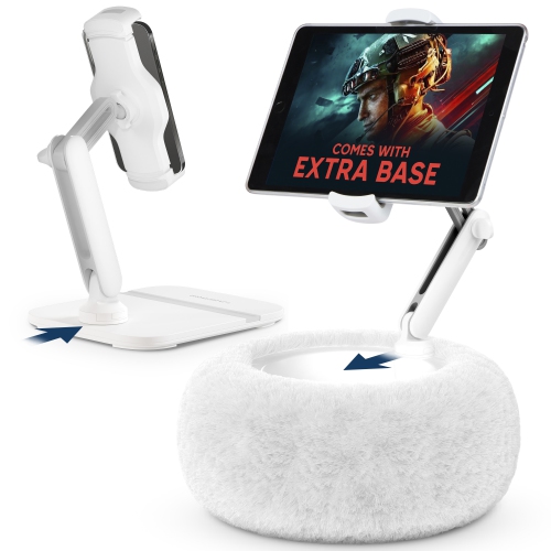 Image 1 of 7.. SHOPPINGALL 2-in-1 Tablet Holder Pillow Stand for 4.7"-13" Phone/Tablet/iPad/Kindle, 360° Adjustable Stand for Bed with Detachable Soft Plush Fabric