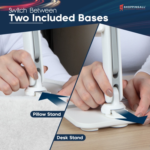 SHOPPINGALL 2-in-1 Tablet Holder Pillow Stand for 4.7"-13" Phone/Tablet/iPad/Kindle, 360° Adjustable Stand for Bed with Detachable Soft Plush Fabric