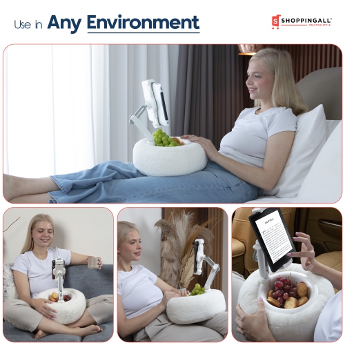 SHOPPINGALL 2-in-1 Tablet Holder Pillow Stand for 4.7"-13" Phone/Tablet/iPad/Kindle, 360° Adjustable Stand for Bed with Detachable Soft Plush Fabric