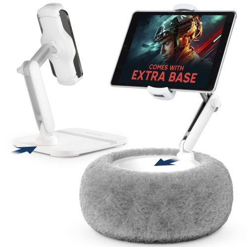 Image 1 of 7.. SHOPPINGALL 2-in-1 Tablet Holder Pillow Stand for 4.7"-13" Phone/Tablet/iPad/Kindle, 360° Adjustable Phone Holder for Bed with Detachable Soft Plush