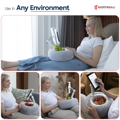 SHOPPINGALL 2-in-1 Tablet Holder Pillow Stand for 4.7"-13" Phone/Tablet/iPad/Kindle, 360° Adjustable Phone Holder for Bed with Detachable Soft Plush