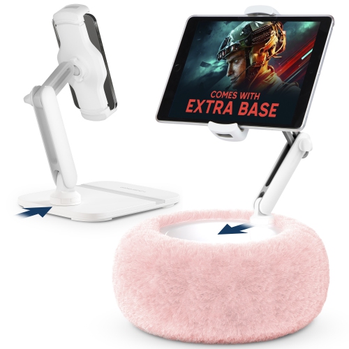 Image 1 of 7.. SHOPPINGALL 2-in-1 Tablet Holder Pillow Stand for 4.7"-13" Phone/Tablet/iPad/Kindle, 360° Adjustable Phone Holder for Bed with Detachable Soft Plush