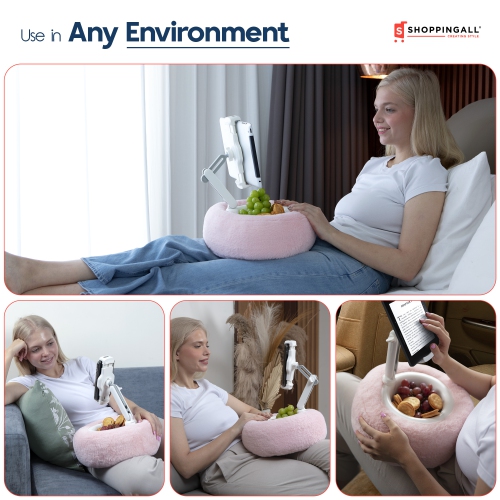 SHOPPINGALL 2-in-1 Tablet Holder Pillow Stand for 4.7"-13" Phone/Tablet/iPad/Kindle, 360° Adjustable Phone Holder for Bed with Detachable Soft Plush