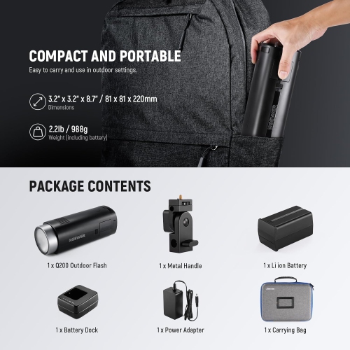 Open Box - NEEWER Q200 200Ws 2.4G Outdoor Strobe Flash