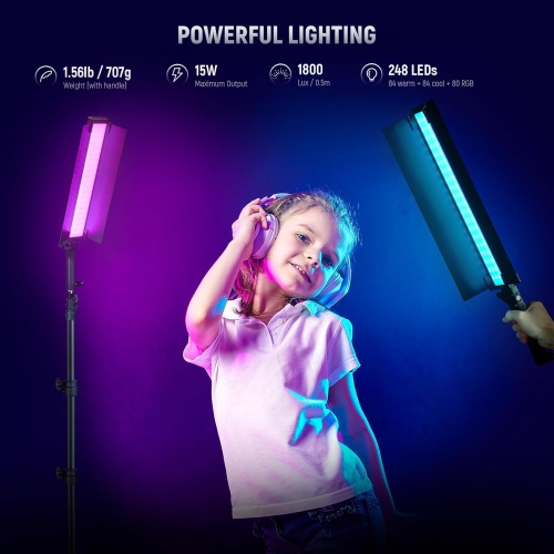 Open Box - NEEWER RGB Light Wand with Metal Barndoor, 2.4G/APP Control 360° Touchable RGBWW Hue Mixer Photography Handheld LED Video Tube Light, BH30S