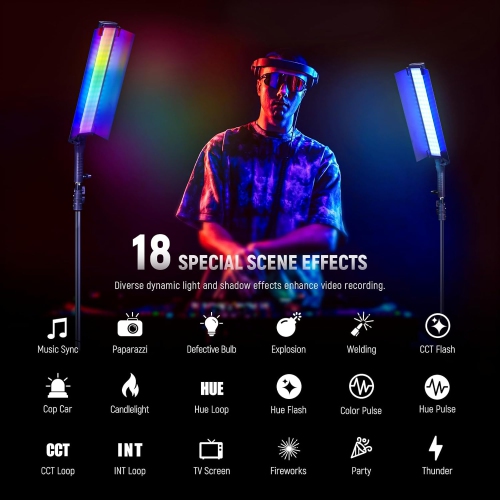 Open Box - NEEWER RGB Light Wand with Metal Barndoor, 2.4G/APP Control 360° Touchable RGBWW Hue Mixer Photography Handheld LED Video Tube Light, BH30S