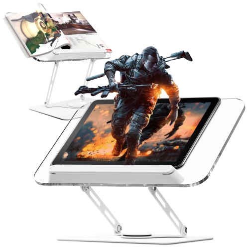 SHOPPINGALL Acrylic Book Riser for Reading, Book Holder with 360° Rotating Base, Elastic Book Clips, Multi-Purpose Stand for Recipe, Cookbook,