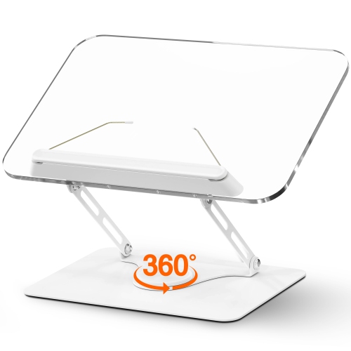 SHOPPINGALL Acrylic Book Riser for Reading, Book Holder with 360° Rotating Base, Elastic Book Clips, Multi-Purpose Stand for Recipe, Cookbook,