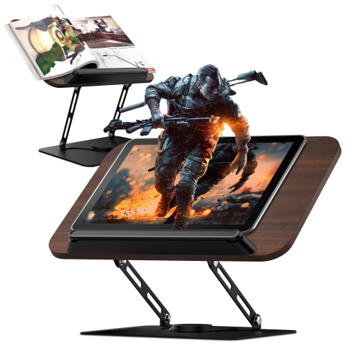 SHOPPINGALL Book Stand for Reading, Book Holder with 360° Rotating Base, Elastic Book Clips, Multi-Purpose Display Riser for Recipe, Cookbook,