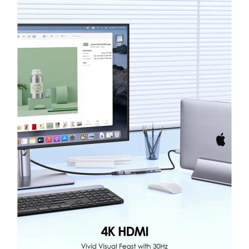 6 in 1 USB C Hub, USB C to HDMI Adapter with 4K HDMI, USB 3.0 & 2.0, 100W PD Charging, USB C Hub Multiport Adapter for New MacBook Air/Pro, Space Gray