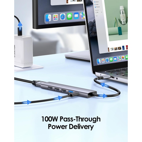 6 in 1 USB C Hub, USB C to HDMI Adapter with 4K HDMI, USB 3.0 & 2.0, 100W PD Charging, USB C Hub Multiport Adapter for New MacBook Air/Pro, Space Gray