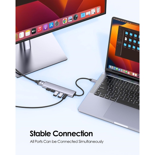 6 in 1 USB C Hub, USB C to HDMI Adapter with 4K HDMI, USB 3.0 & 2.0, 100W PD Charging, USB C Hub Multiport Adapter for New MacBook Air/Pro, Space Gray