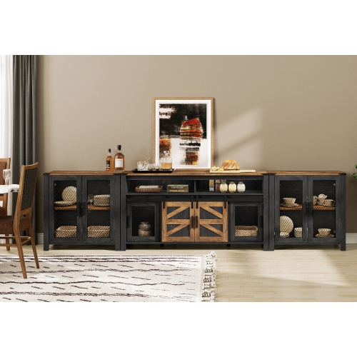 WAMPAT Living Room Set of TV Stand and Sideboard for 100 inch,Door Storage Cabinet,Farmhouse Storage Units with Open and Adjustable Shelf,Dark Walnut