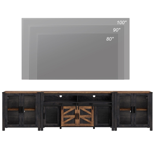 WAMPAT Living Room Set of TV Stand and Sideboard for 100 inch,Door Storage Cabinet,Farmhouse Storage Units with Open and Adjustable Shelf,Dark Walnut