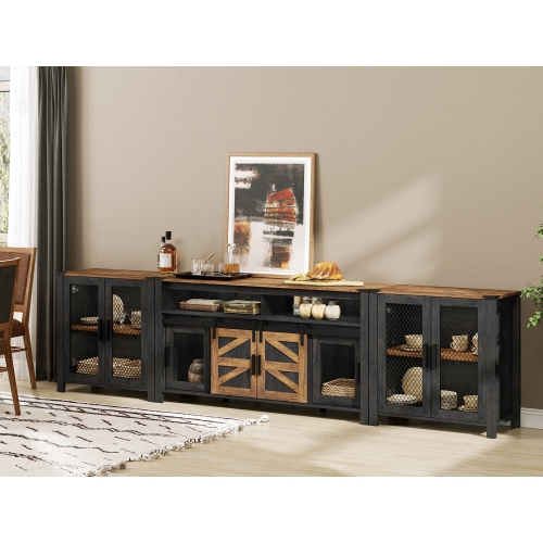 WAMPAT Living Room Set of TV Stand and Sideboard for 100 inch,Door Storage Cabinet,Farmhouse Storage Units with Open and Adjustable Shelf,Dark Walnut