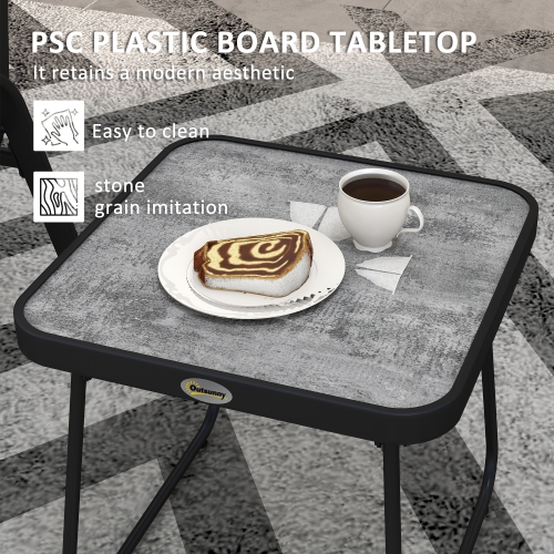 Outsunny 3-Piece Patio Bistro Set, Outdoor Table and Chairs with Stackable Chairs, Breathable Mesh Fabric for Balcony, Light Grey