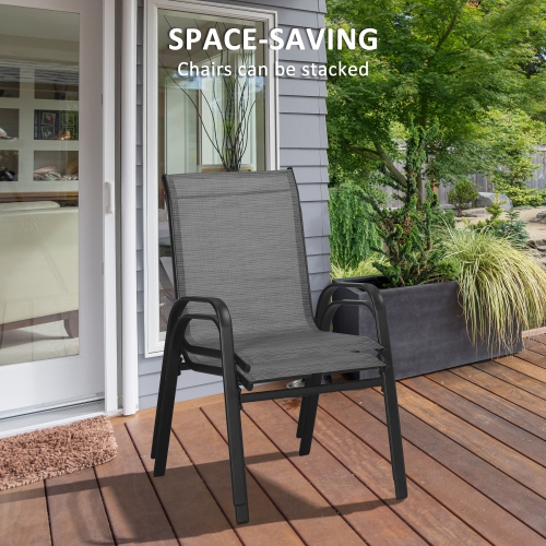 Outsunny 3-Piece Patio Bistro Set, Outdoor Table and Chairs with Stackable Chairs, Breathable Mesh Fabric for Balcony, Light Grey