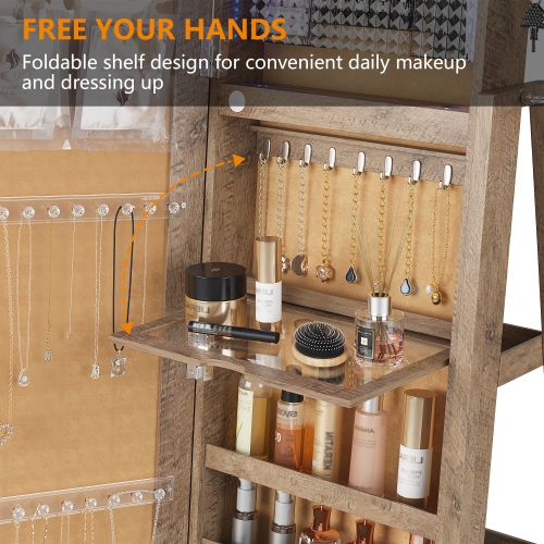 Vlsrka – Armoire à bijoux avec 3 lumières LED, pivotante à 360°, miroir pleine longueur, armoire à bijoux verrouillable et range-tout pour