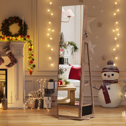 Vlsrka – Armoire à bijoux avec 3 lumières LED, pivotante à 360°, miroir pleine longueur, armoire à bijoux verrouillable et range-tout pour