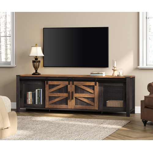 Image 1 of 9.. Farmhouse TV Stand for ups to 75 inch TV,Sliding Barn Door Entertainment Center Media TV Console Table with Storage Shelf for Living Room
