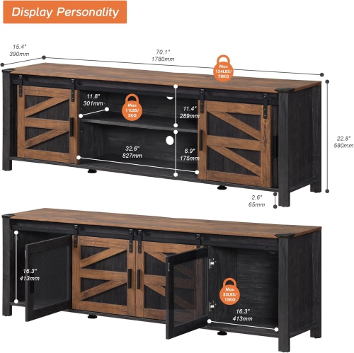Farmhouse TV Stand for ups to 75 inch TV,Sliding Barn Door Entertainment Center Media TV Console Table with Storage Shelf for Living Room