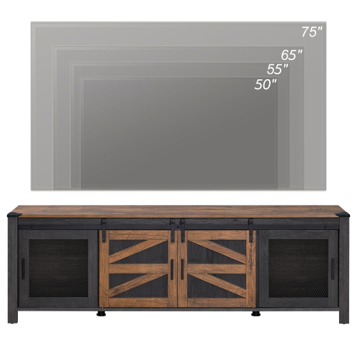 Farmhouse TV Stand for ups to 75 inch TV,Sliding Barn Door Entertainment Center Media TV Console Table with Storage Shelf for Living Room