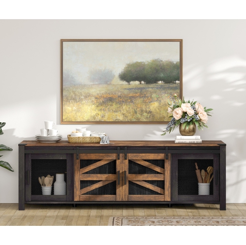 Farmhouse TV Stand for ups to 75 inch TV,Sliding Barn Door Entertainment Center Media TV Console Table with Storage Shelf for Living Room